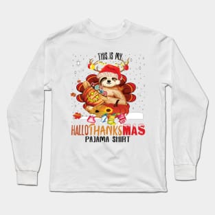 This is my Hallothanksmas pajama shirt funny halloween thanksgiving christmas costume Long Sleeve T-Shirt